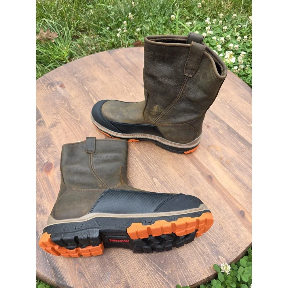 13EW Extra Wide-Wolverine Overpass CM Work Boots W10708 Brown Safety Toe Pull-on